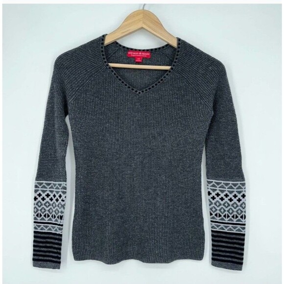 Krimson Klover Sweater VNeck Ski Alpine Fair Isle Waffle Knit Merino Wool Large - Picture 1 of 7